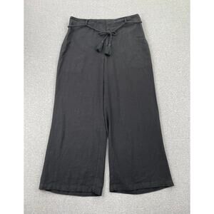 NIC+ZOE Rumba Linen Wide Leg Ankle Pants Womens 14 Black Rope Belt Breathable